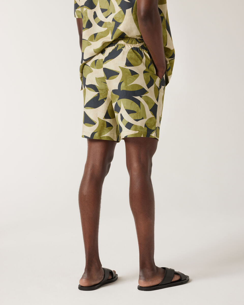 Abstract Floral Movember Elasticated Shorts, Khaki, hi-res